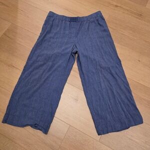 J. Jill Linen Stretch Wide Leg Cropped Pants Blue Pinstripe Tall XL Linen Blend